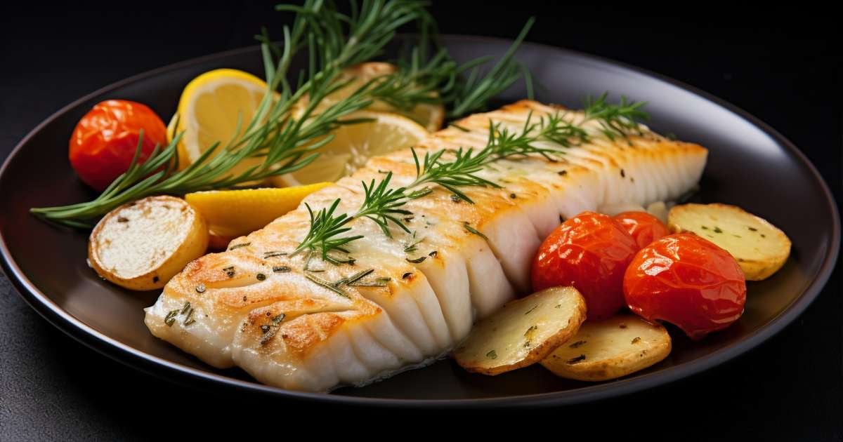 Prato de bacalhau assado com ervas frescas