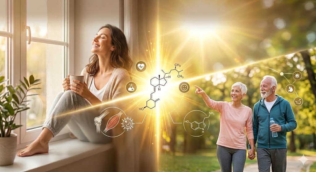Uma pessoa desfrutando da luz solar em um dia ensolarado, rodeada pela natureza