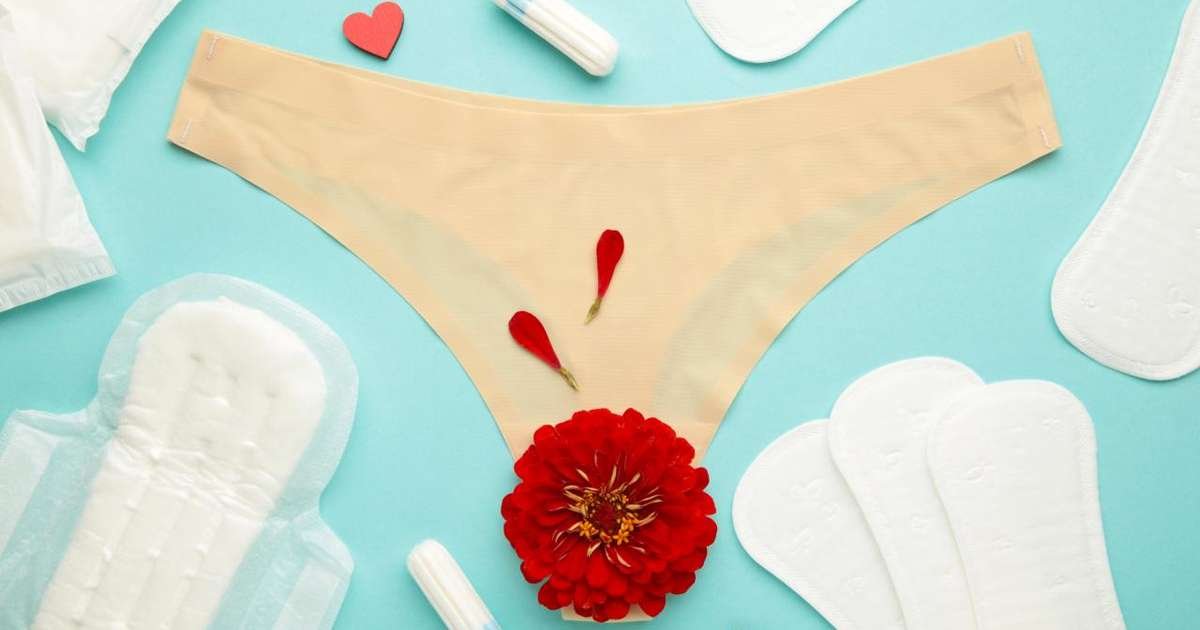 Ilustração mostrando as diferentes cores do sangue menstrual e o que cada cor pode indicar sobre a saúde feminina.